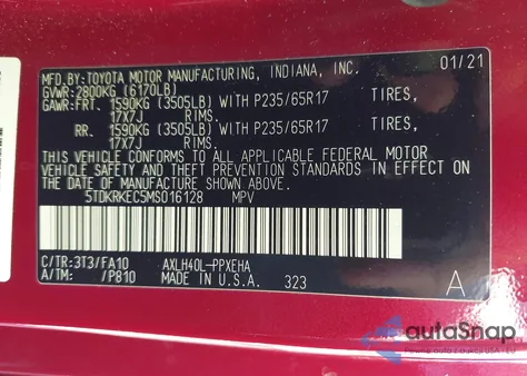 2021 Toyota Sienna Le from USA, damaged, VIN 5TDKRKEC5MS016128
